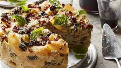 Three Cheese Pesto Pasta Bake with Sausage