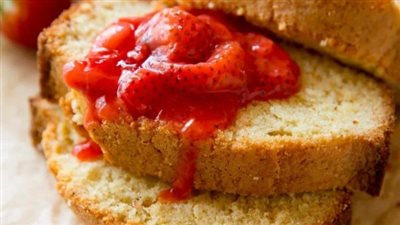 Brown Butter Pound Cake with Strawberry Compote