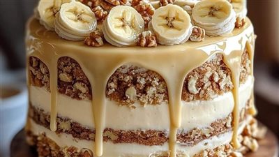Heavenly Banana Walnut Cream Cake